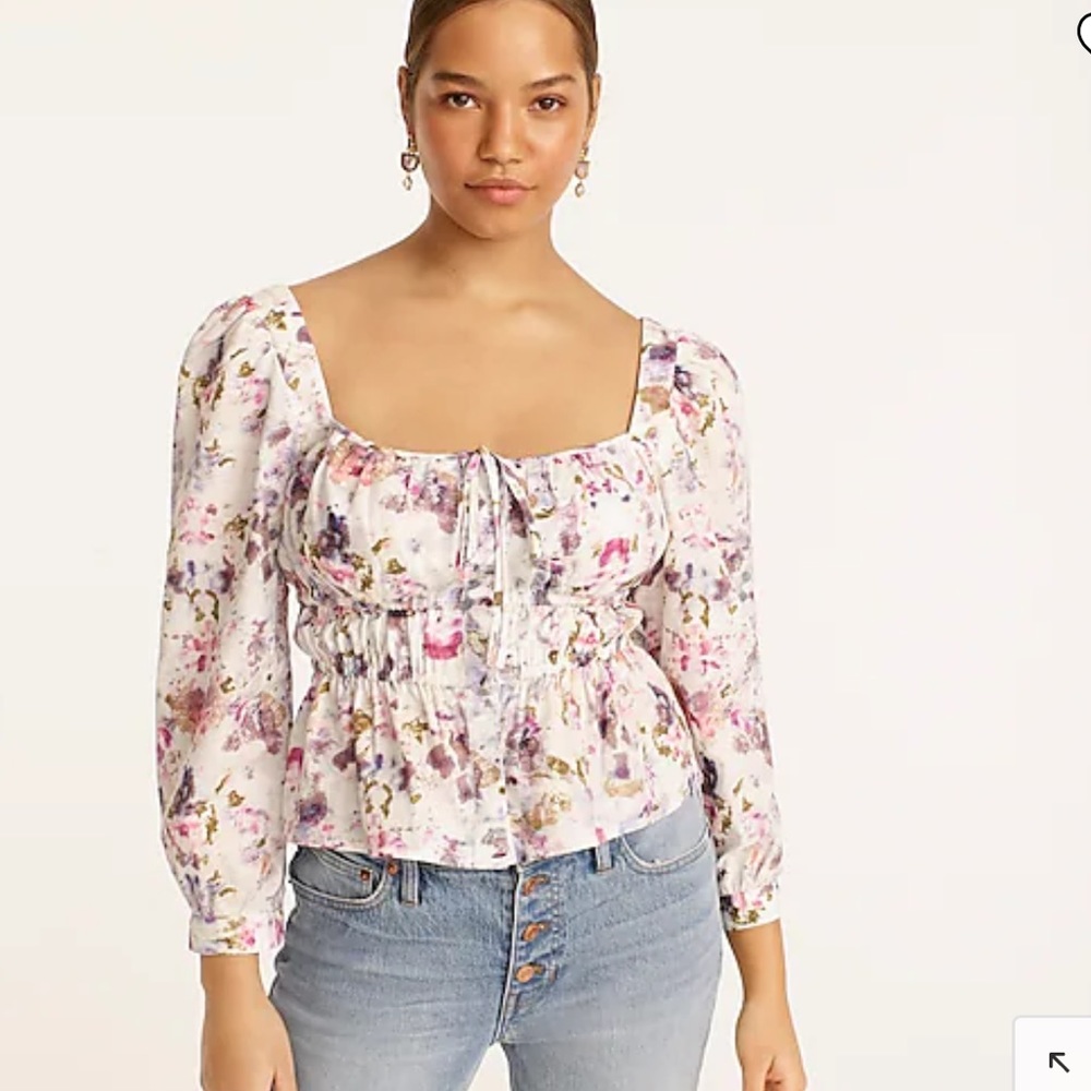 Flora Obscura X J.Crew cinched-waist top in kaleidoscope floral. Size 2, NWT!